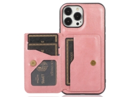 Suporte Casa Ouro Para Iphone 15 Pro Pele Sintética Com Porta-cartões Rosa