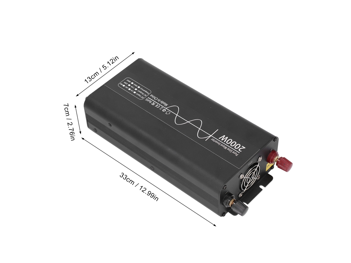 Inversor de potência de 2000 W, conversor de onda senoidal pura de 12 V CC para 220 V CA com plugue universal para carro, trailer e sistema solar.
