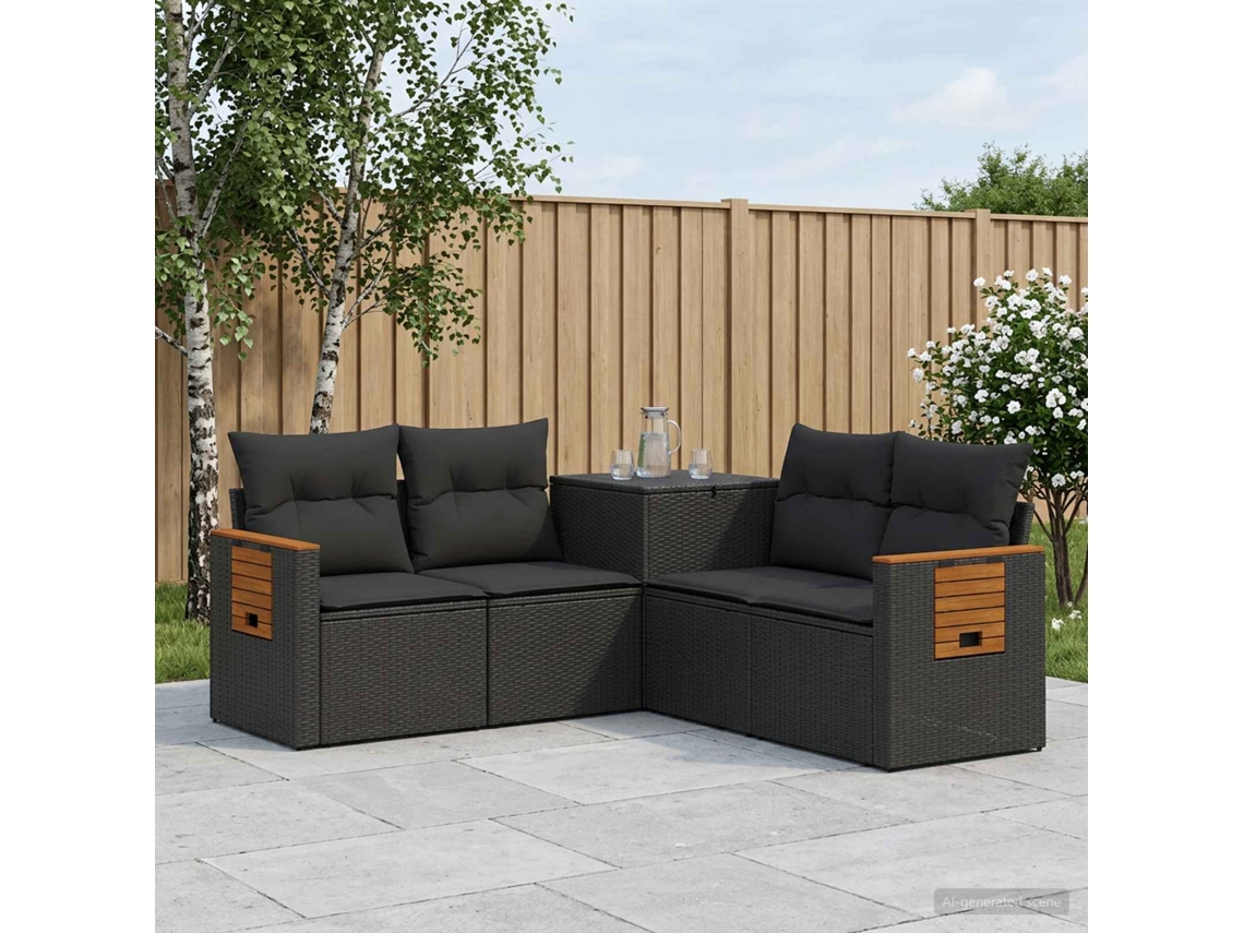 Vidaxl Conjunto De Sofás 5 Unid. Preto Rattan Poliéster E Aço