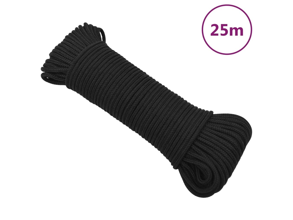 Vidaxl Corda De Barco 5 Mm 25 M Polipropileno Preto Completo