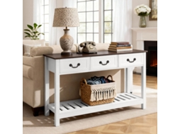 Mesa Consola Retangular Estreita Estilo Rústico Gavetas Castanho Branco Vevor