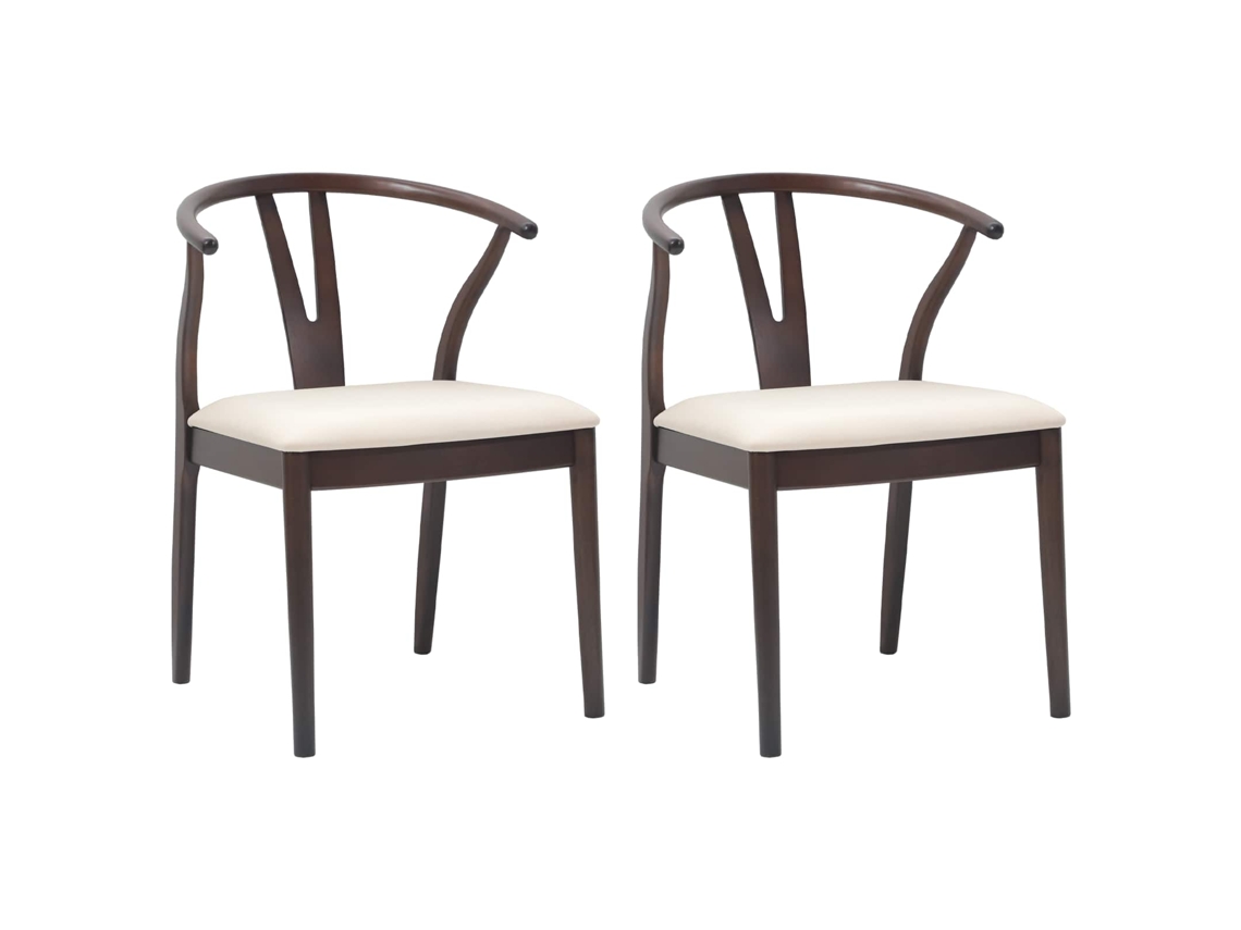 Conjunto 2 Cadeira De Jantar Vidaxl Castanho Madeira De Seringueira Maciça (54,5 X 58 X 77 Cm)