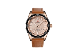 Relógio de Pulso Masculino Naviforce Resistente À Água de Quartzo com Pulseira Pu (dourado Rosa)