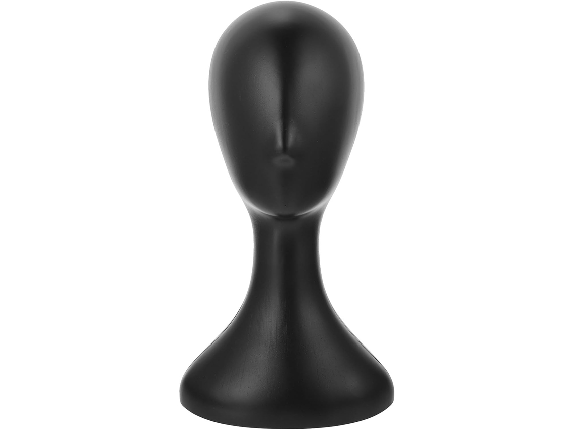 Cabeça De Manequim Feminina Preta De Plástico, Com Suporte Para Peruca E Chapéu.