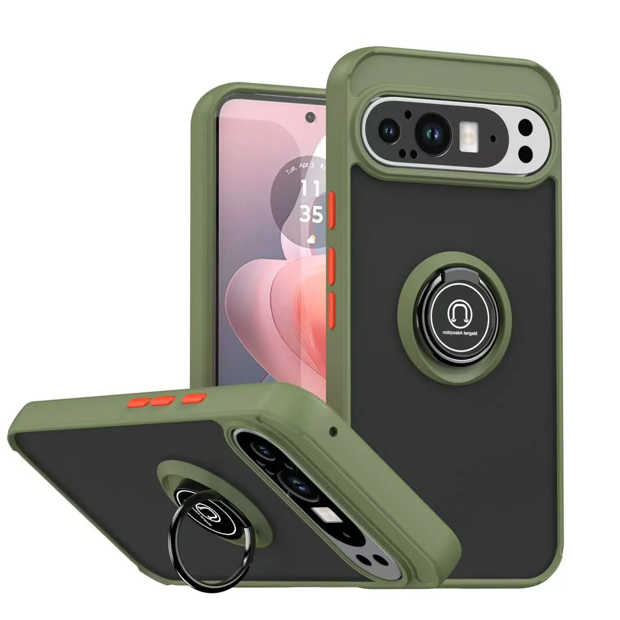Capa Para Celular Com Suporte Magnético Em Anel (verde Militar, Google Pixel 10 Pro Xl), Acabamento Fosco E Proteção Contra Impactos.