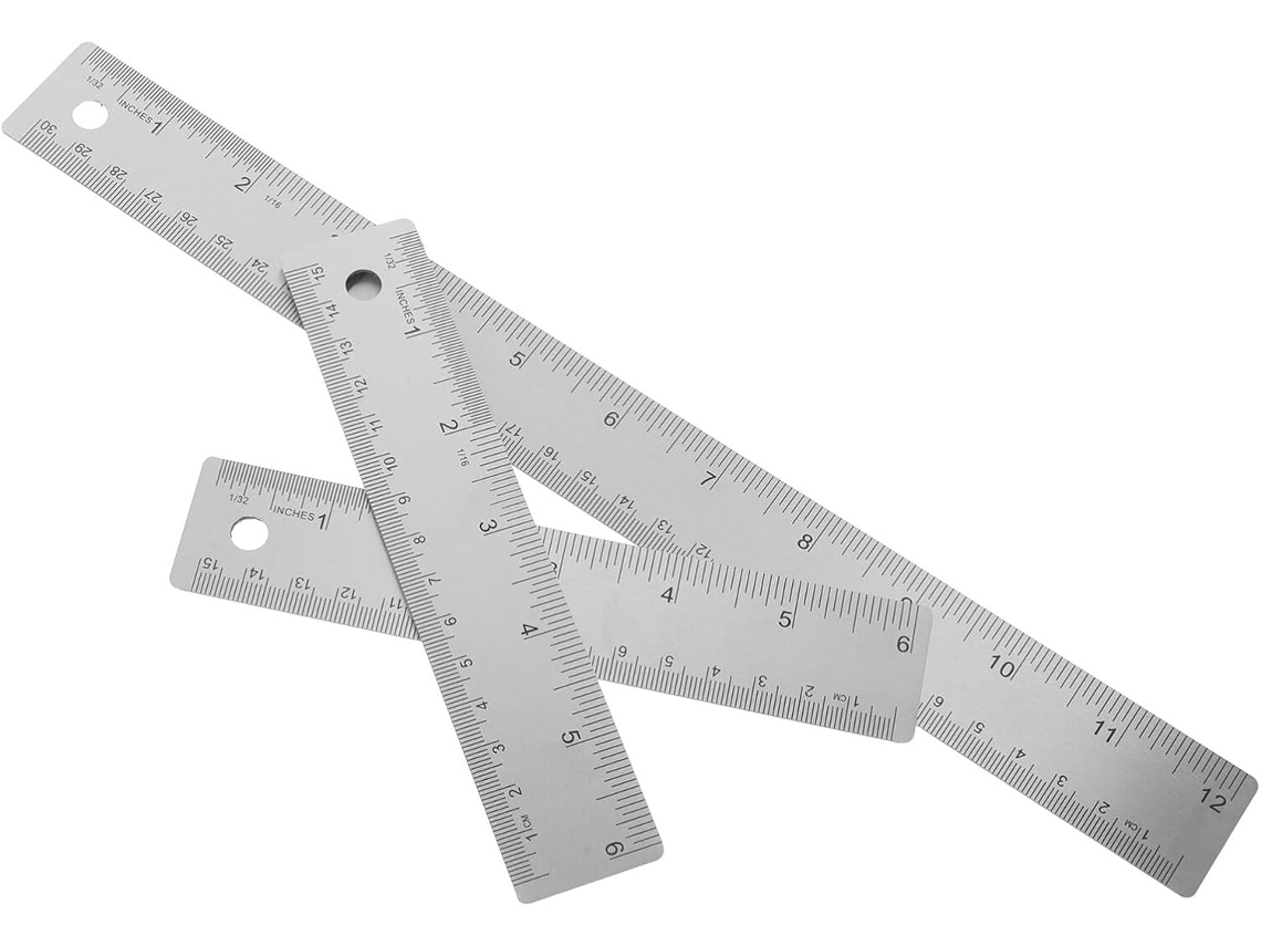 Lurelia Régua Metálica 3 Peças 6 Polegadas Com Base De Cortiça Para Desenho Técnico