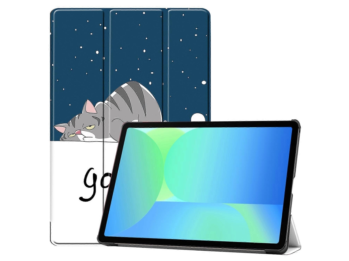 Capa de couro com estampa de gato para Samsung Galaxy Tab S10 Fe S9 Fe Hengrongshen