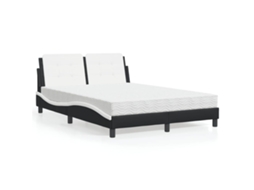 Cama Com Colchão 140x200 Cm Couro Artificial Preto E Branco