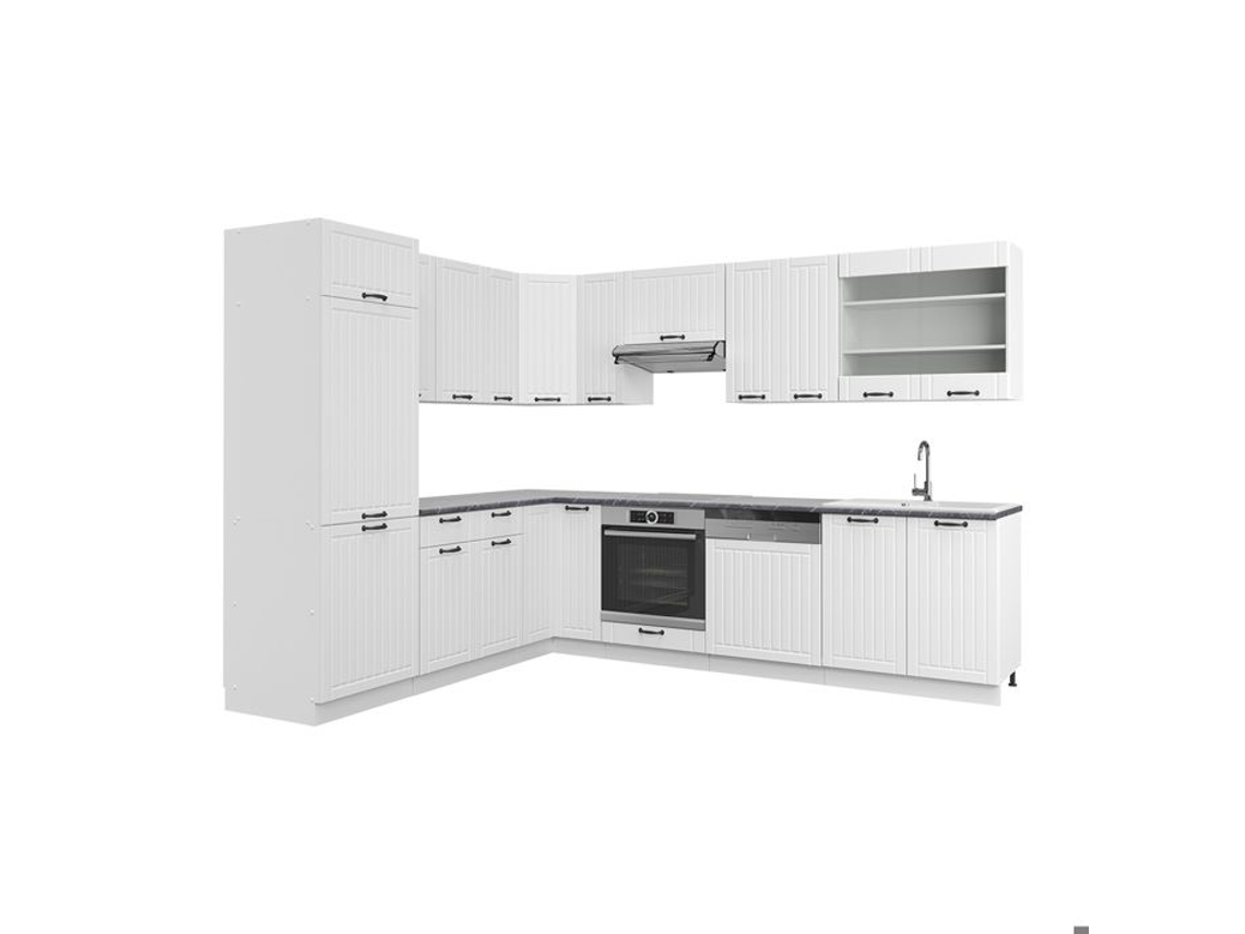 Cozinha de canto Fame-Line, 227 x 287 cm, PT Antracite, Country branco/branco, Vicco