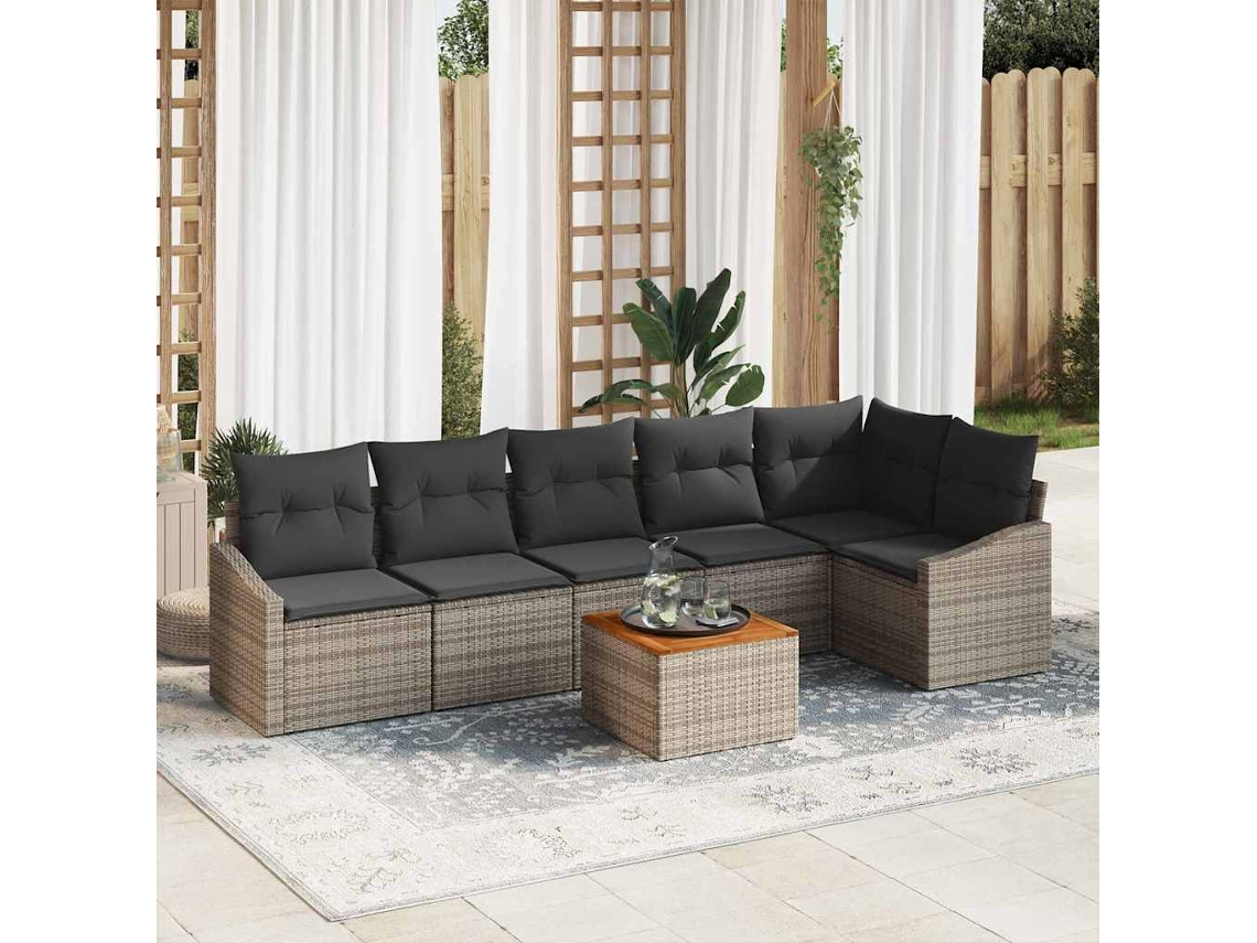Vidaxl Conjunto De Sofá De Jardim 7 Unid. Cinzeto Vime Pe