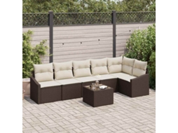 Vidaxl Conjunto de Sofás com Almofada 7 Pcs Castanho Vime Pe