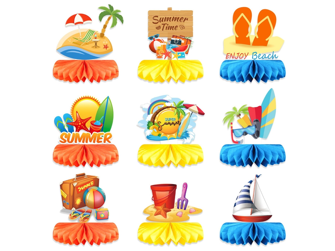 9 Peças de Decoração de Festa de Verão Enfeites de Mesa com Tema Havaiano Tropical NEVEANCE