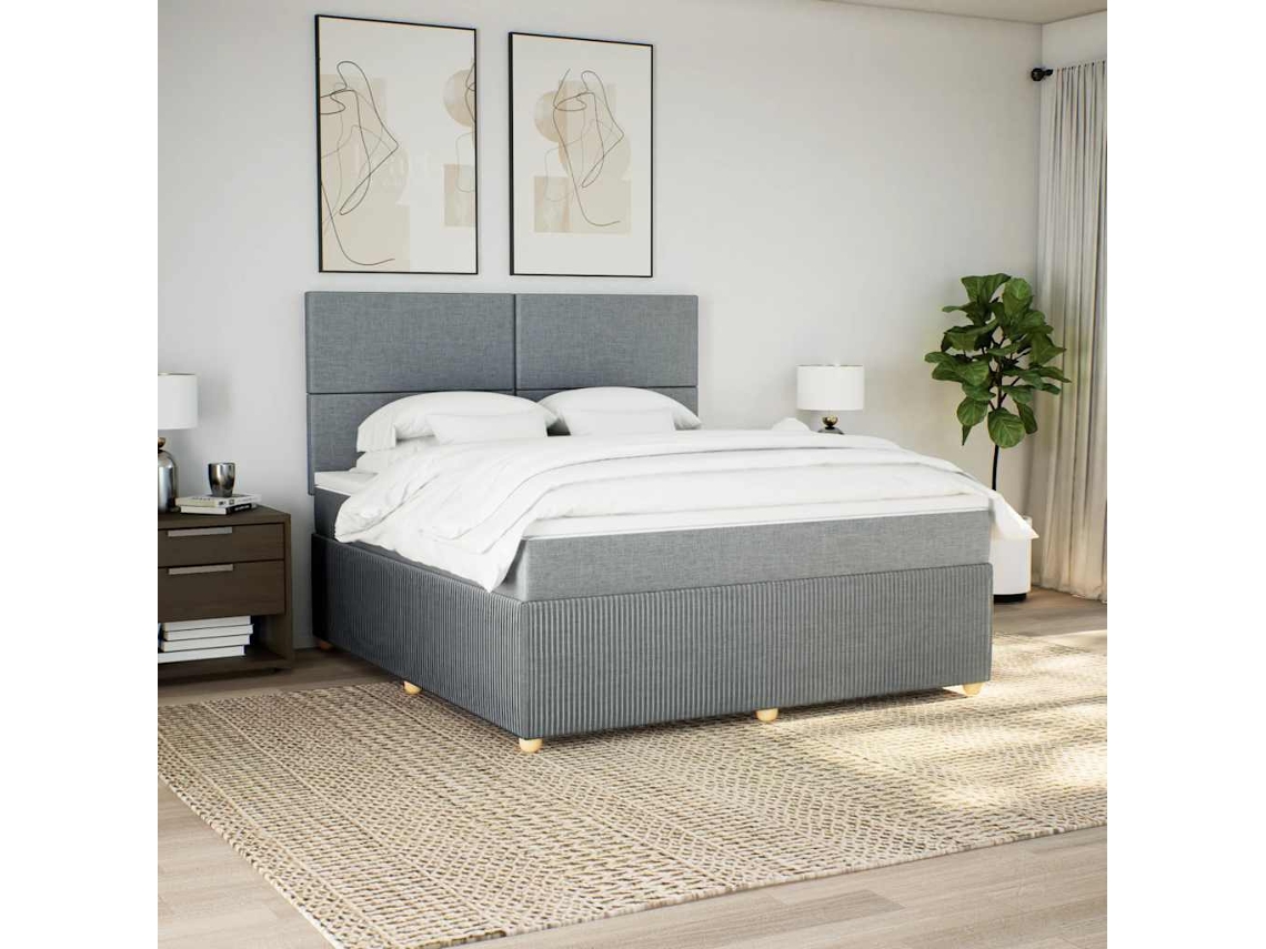 Cama Com Molas/colchão 180x200 Cm Tecido Cinzento-claro