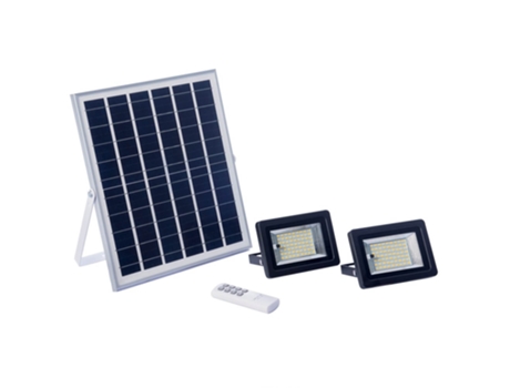Projectores Solares 64W com 2 Projectores Led ELEDCO Luz Neutra 4000K Comando À Distância Autonomia 8-15 Horas