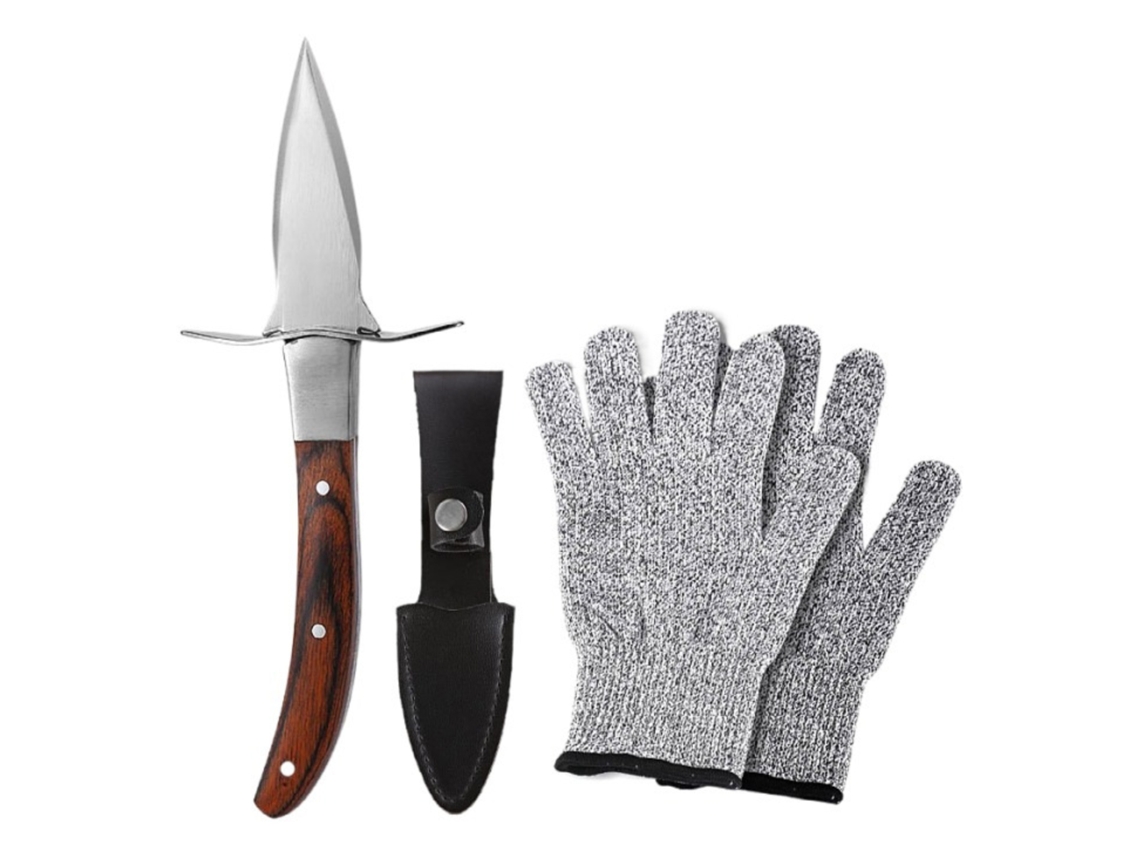 XYVONA Conjunto De Faca Para Ostra, Kit Com Faca Afiação Resistente E Luva De Proteção Alimentar Com Pegada Confortável Em Madeira