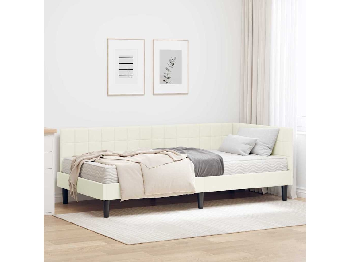 Vidaxl Estrutura De Cama De Canto Com Colchão Creme 90 X 190 Cm Veludo