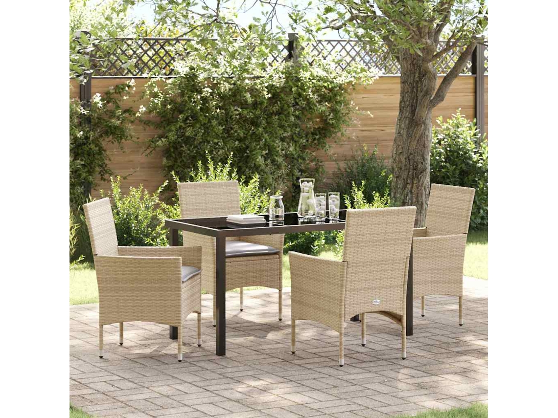 Vidaxl Conjunto De Jantar Para Jardim Com Almofada 5 Pcs Bege Vime Pe