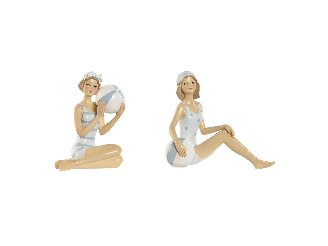 Figura Decorativa HOME ESPRIT Branco Azul Celeste Mediterrâneo 8 X 8 X 12 5 Cm 2 Unidades