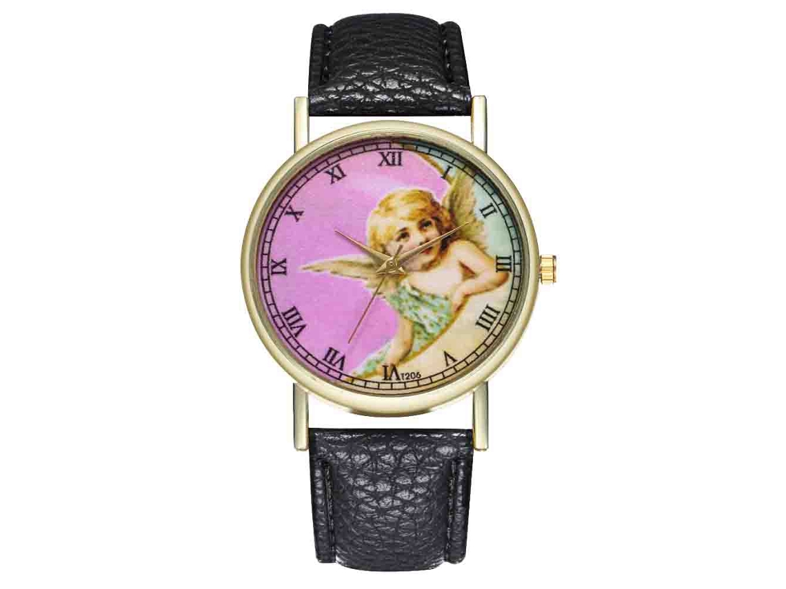 Relógio de pulso feminino clássico de quartzo para lazer, preto.