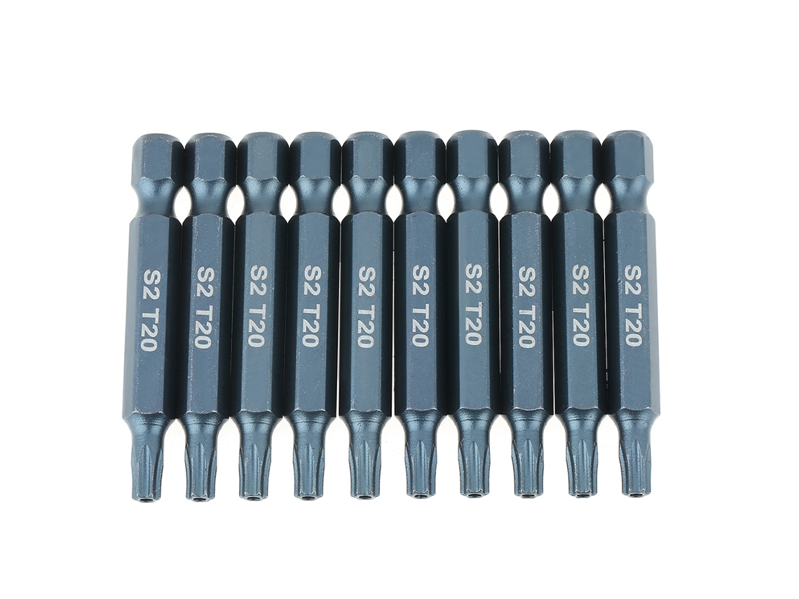 Kit De 10 Brocas De Parafuso Estrela Segurança T20 Com Cabo Hexagonal 1/4" 50mm Magnético