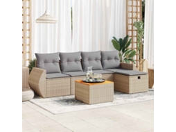 Vidaxl 6 Pcs Conjunto De Sofás P/ Jardim Com Almofadões Vime Pe Bege