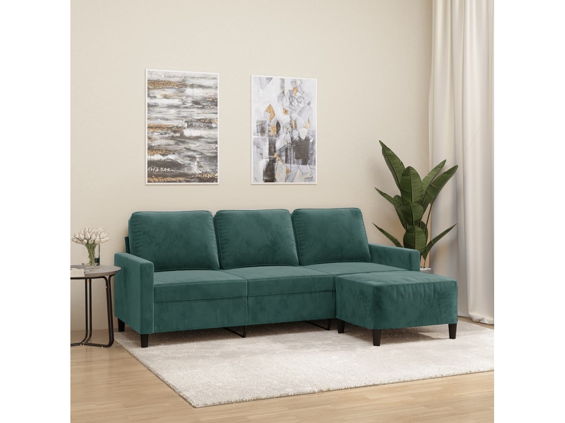 Vidaxl Sofá De 3 Lugares Com Apoio De Pés 180 Cm Veludo Verde-escuro