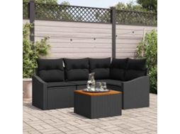 Vidaxl Conjunto De Sofá De Jardim 5 Unid. Preto Vime Pe