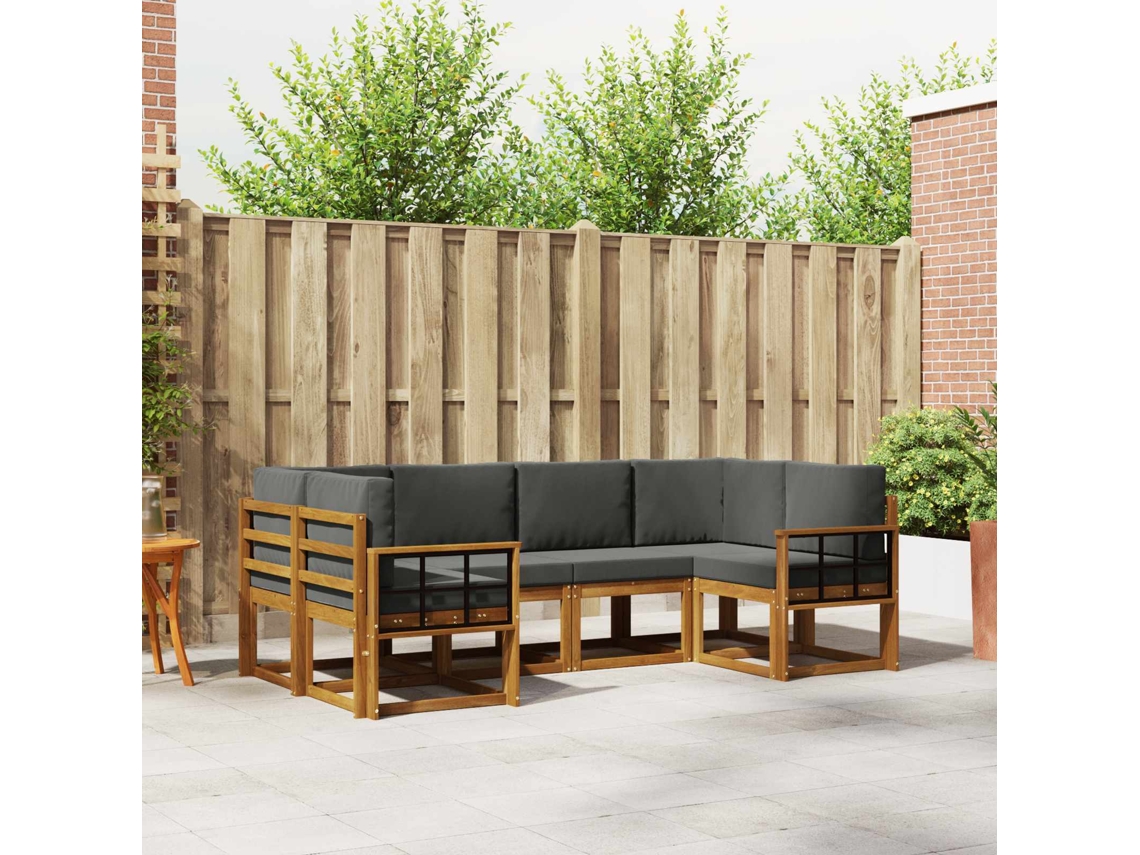 Vidaxl Conjunto De Sofás Para Exterior 6 Pcs Natural E Antracite
