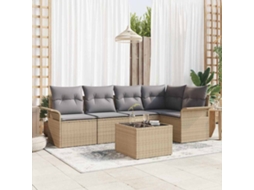 Vidaxl Conjunto De Sofá De Jardim 6 Unid. Bege Vime Pe