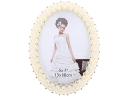 Porta Retratos 18 Branco Pérolas Incrustadas Suporte Decorativo Exclusivo Fotos Ideal Lembrancinha Festa Oval GOKOCO