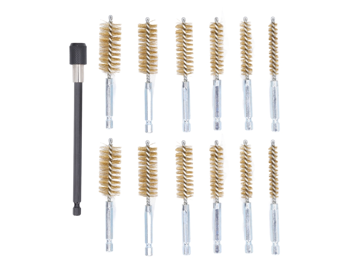 Conjunto De 13 Escovas De Limpeza De Furos De 8-19mm Com Haste Extensível De 15cm E Cabo De 1/4 Polegada, Fio De Latão Amarelo
