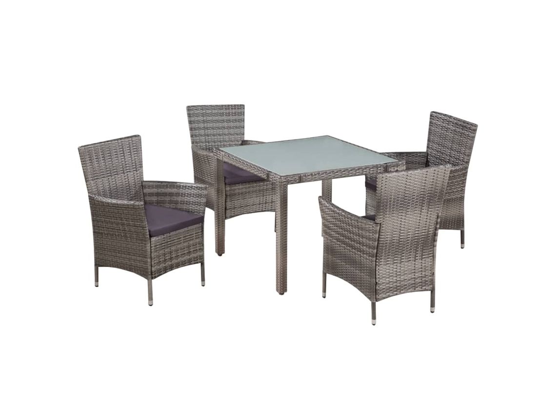 Vidaxl 5 Pcs Conjunto Jantar Exterior C/ Almofadões Vime Pe Cinzento