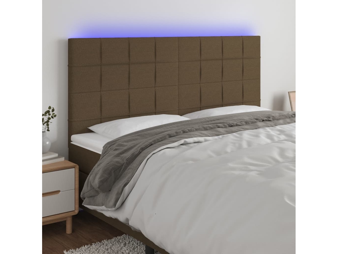 Vidaxl Cabeceira De Cama C/ Led Tecido 200x5x118/128 Cm Castanho