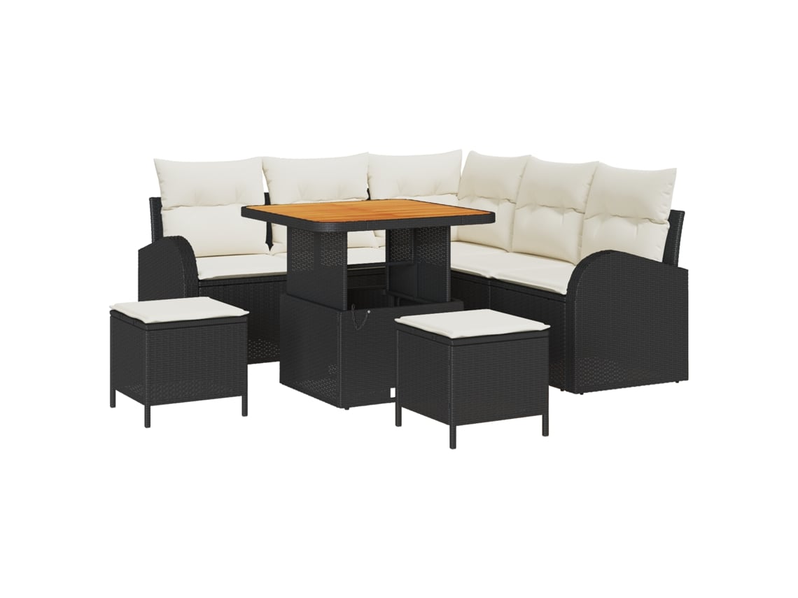 Conjunto 8 De Sofás De Jardim Com Almofadas Vidaxl Preto Vime Poliéster Acácia