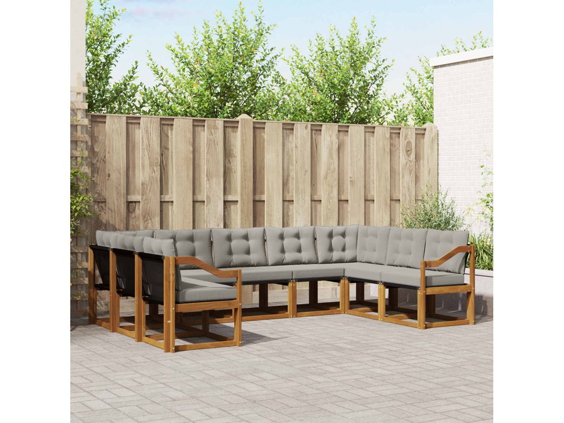 Vidaxl Conjunto De Sofás Para Exterior 9 Unid. Cinza Natural E Claro