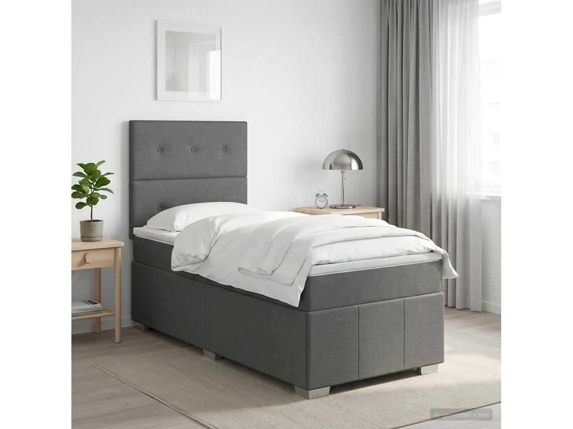 Vidaxl Cama Box Spring Com Colchão Cinzento-escuro 80 X 200 Cm Tecido
