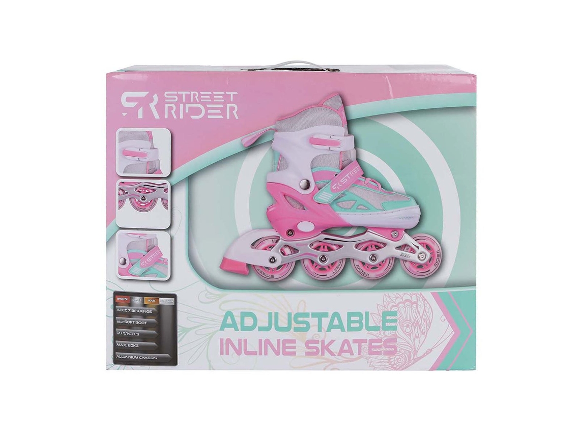 Patins Em Linha Rosa E Verde, Ajustáveis, Tamanhos 33 A 36, ​​para Crianças. Street Rider
