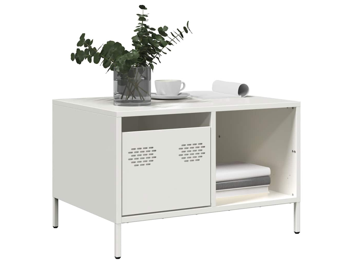 Vidaxl Mesa De Centro 68,5x50x43,5 Cm Aço Laminado A Frio Branco