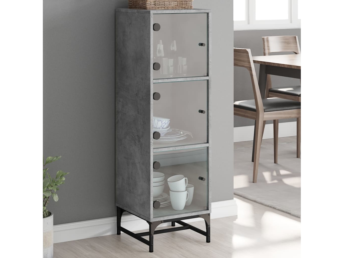 Aparador | Buffet | Armário De Apoio Alto C/ Portas De Vidro 35x37x120 Cm Cinzento Cimento Wsd486161 Lovely Home