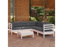 Vidaxl 6 Pcs Conj. Lounge De Jardim C/ Almofadões Pinho Maciço Branco