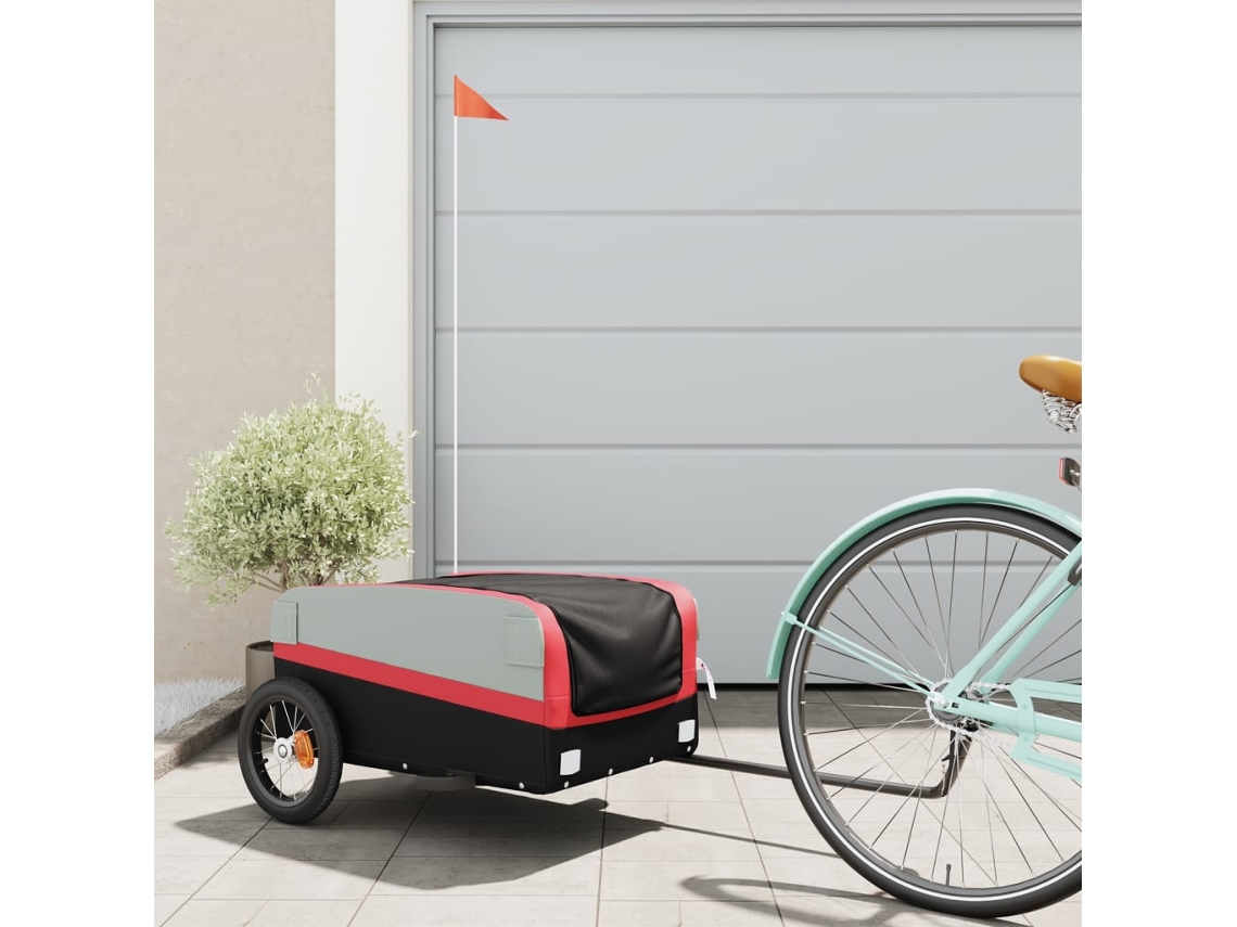 Vidaxl Reboque Para Bicicleta 30 Kg Ferro Preto E Vermelho