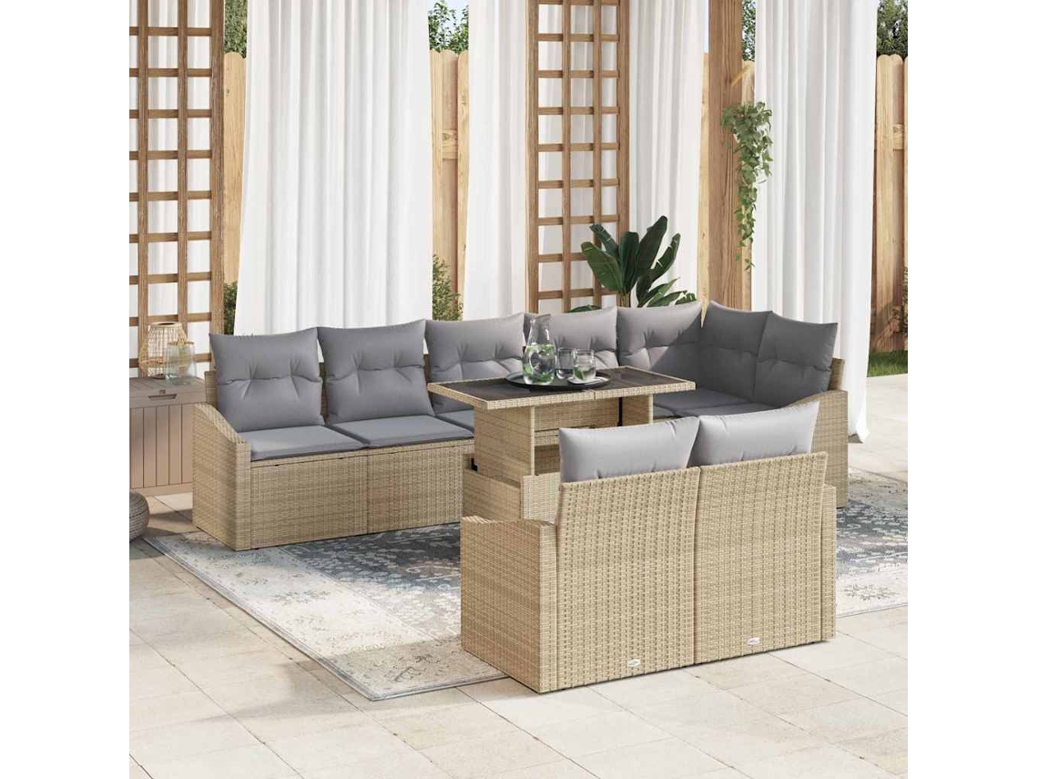 Vidaxl Conjunto De Sofá De Jardim 9 Unid. Bege E Cinza Claro