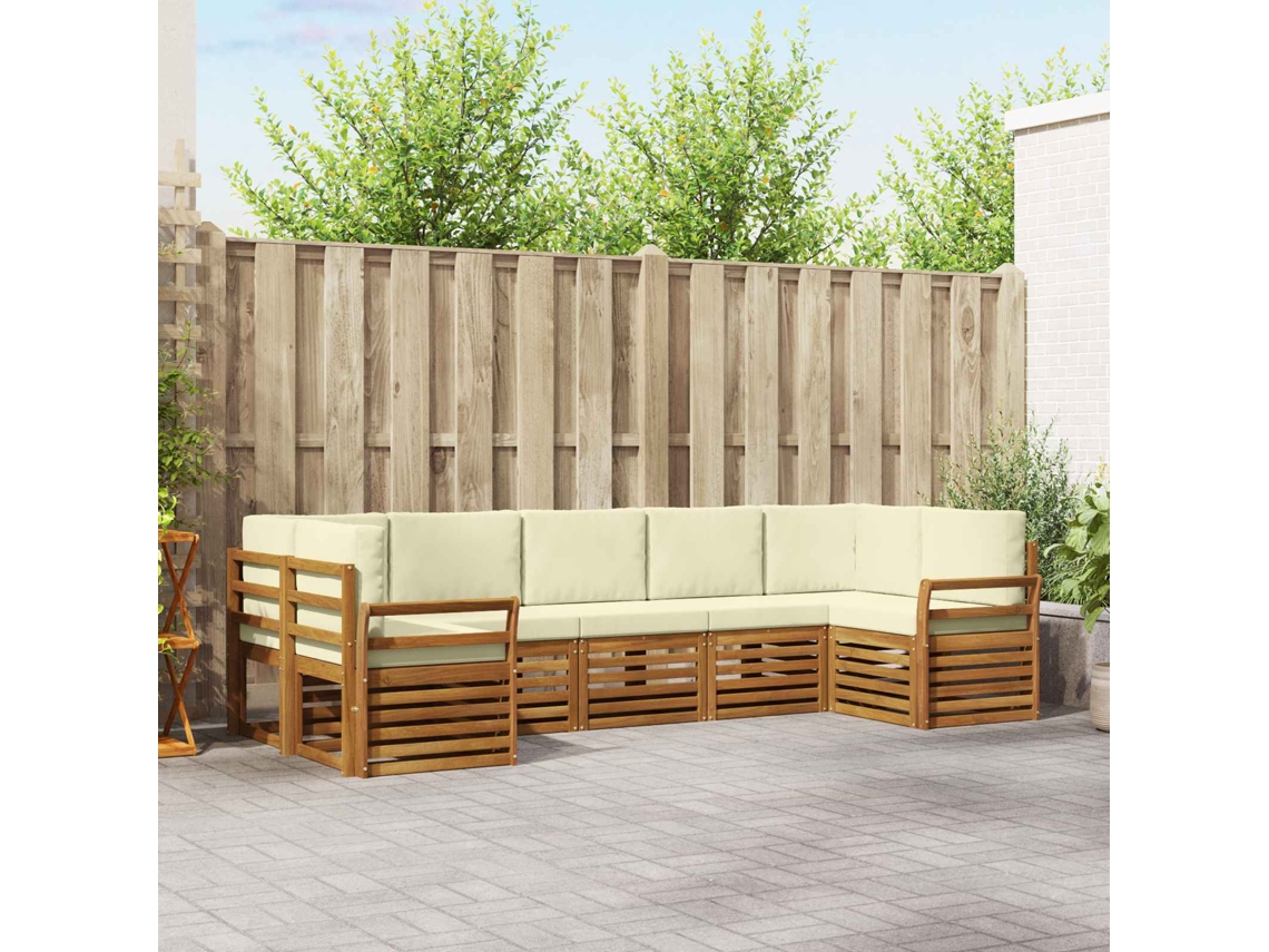 Vidaxl Conjunto De Sofá Sectional Com Almofada 7 Pcs Natural E Creme