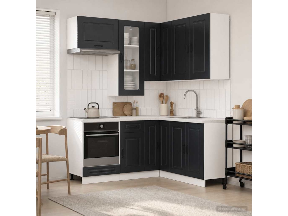 Vidaxl Unidade De Cozinha Kalmar 8 Unid. Preto Derivados De Madeira