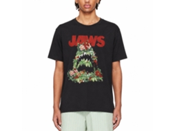 Rockinstone Jaws Movie Floral Shark Black Adult T-shirt Size:m
