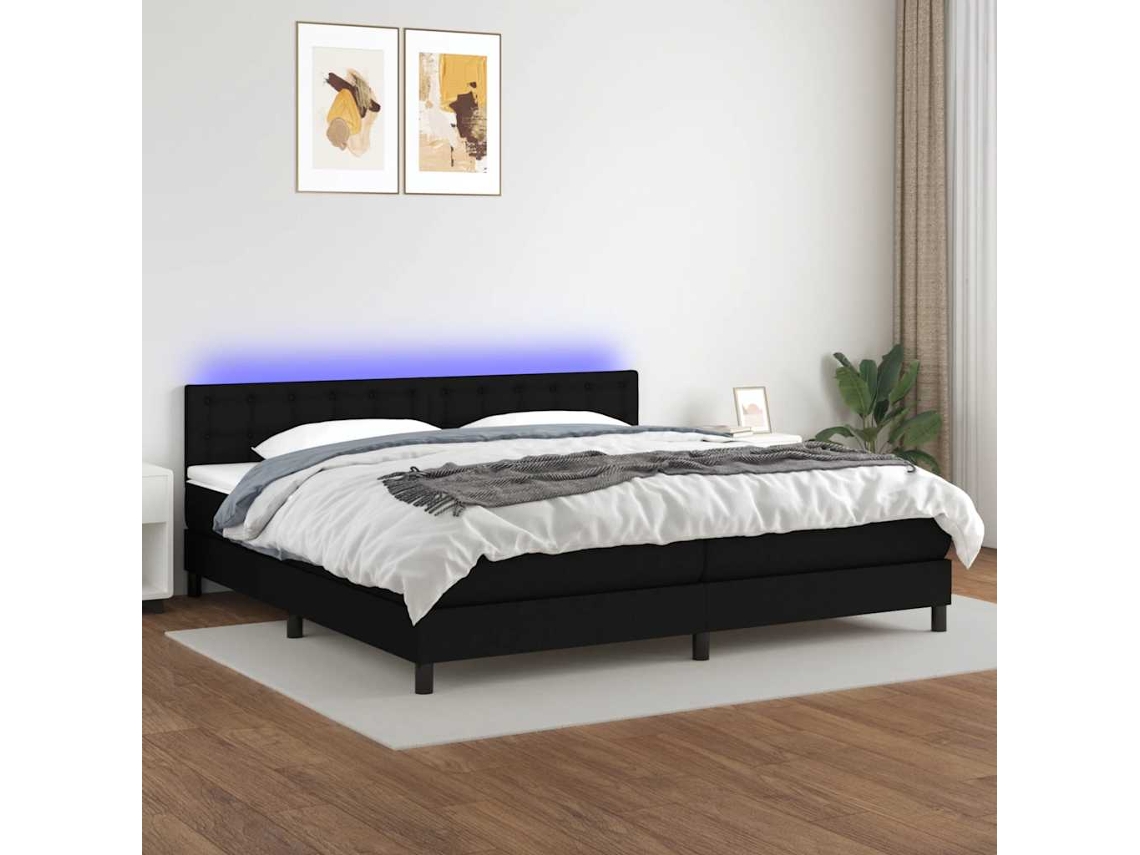 Vidaxl Cama Box Spring C/ Colchão E Led 200x200 Cm Tecido Preto