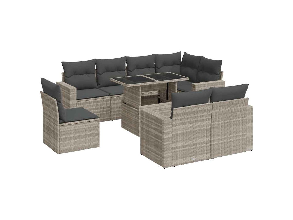 Conjunto de 9 Sofás Jardim com Almofadões Vime Pe Cinzento Claro MAISON EXCLUSIVE (90x200 cm)