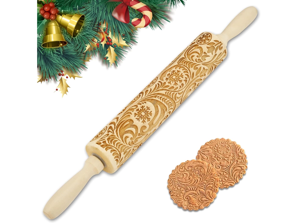 Rolo Da Massa de Madeira com Relevo Rolo Da Massa com Relevo Esculpido com Padrão de Alce Usado para Assar Biscoitos 43 Cm
