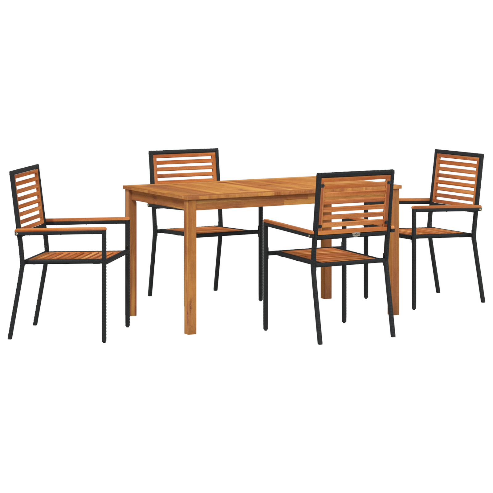 Conjunto 5 Conjunto De Jantar Para Jardim Vidaxl Preto Madeira De Acácia Maciça (140 X 80 X 74 Cm)