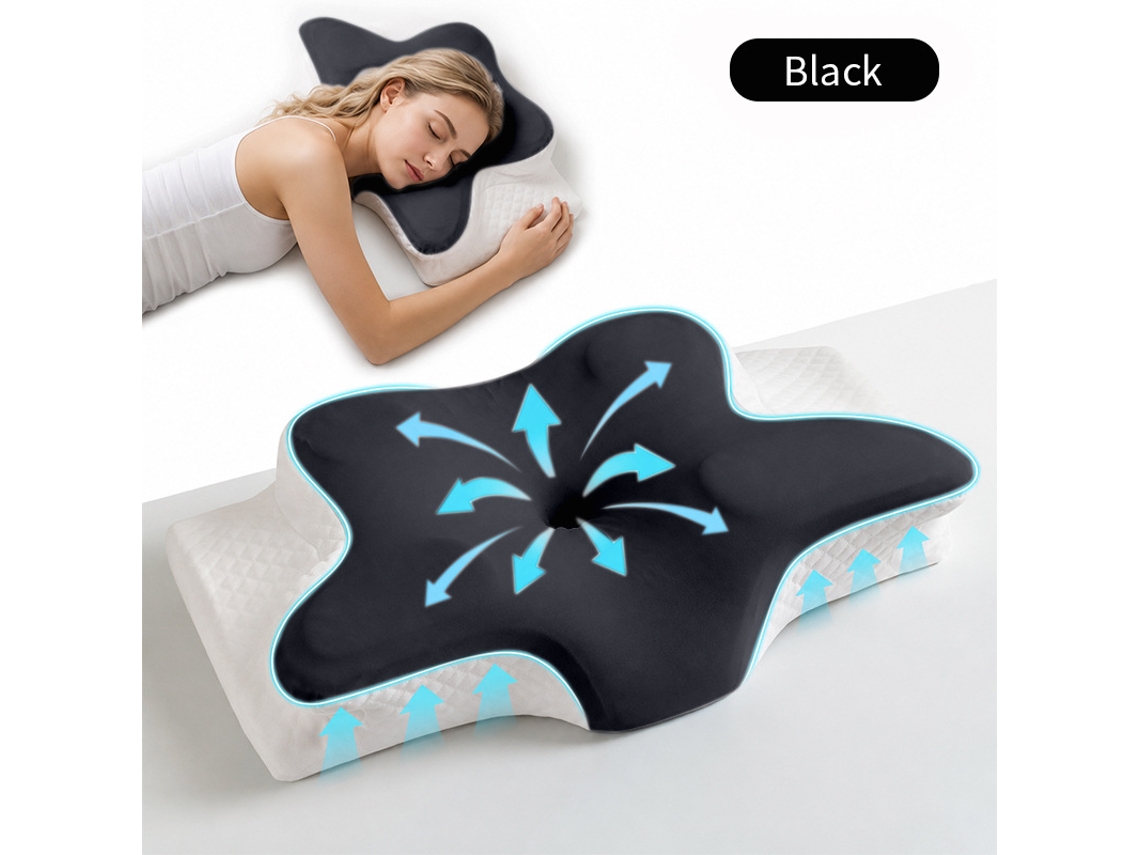 Almofada Corretiva Cervical, Sono Confortável, Formato Ergonómico em Espuma Viscoelástica Preto CZHHMART